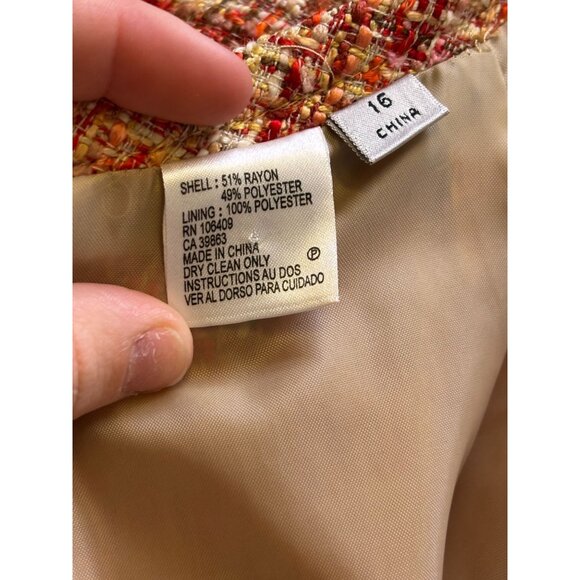 NWT Tahari Arthur S. Levine Tweed Suit Ensemble In Orange Size 16 - Picture 13 of 14